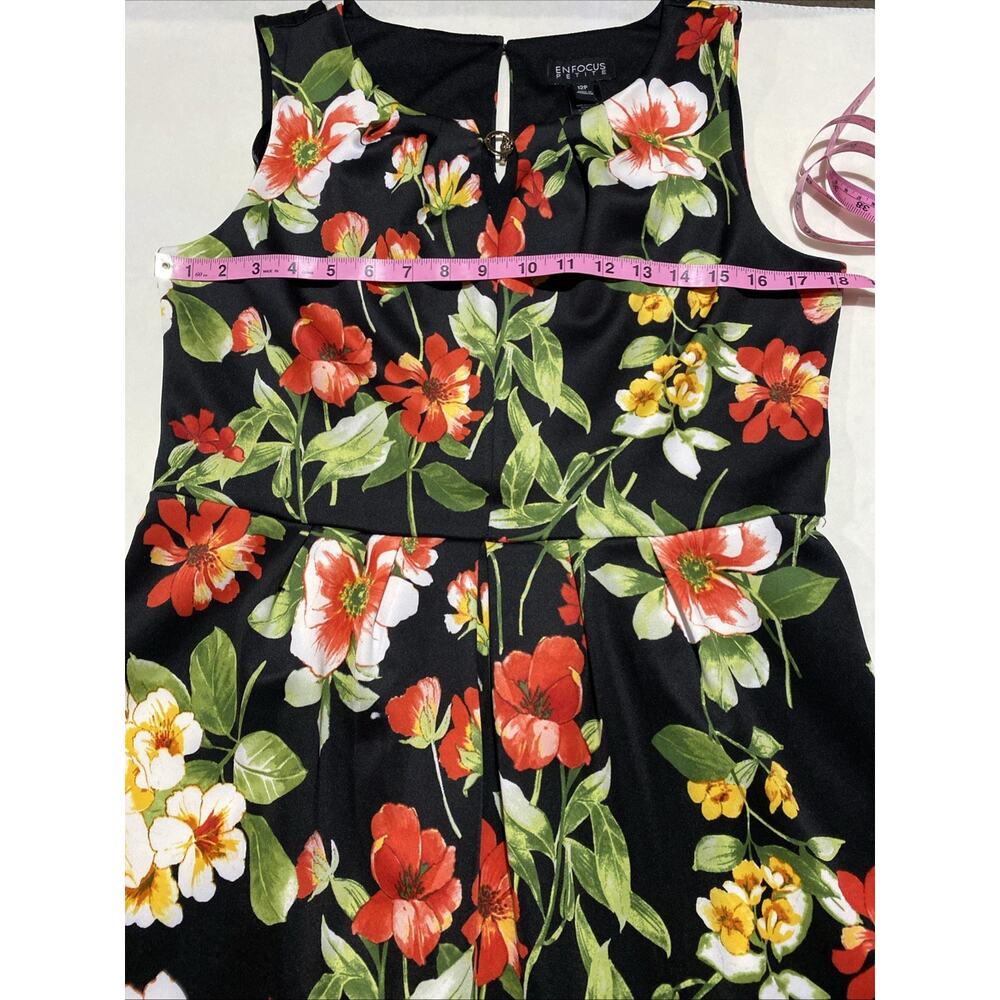 Enfocus Black Floral Fit & Flare Dress Sleeveless Women's Size 12P Summer Party - Picture 4 of 5